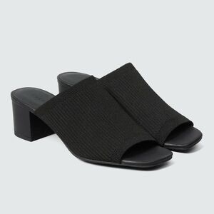 EVERLANE The Glove Mule Block Heels Size 10.5 Black Ribbed Knit 2" Minimalist